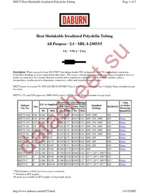 SH275-1 1/2 datasheet  